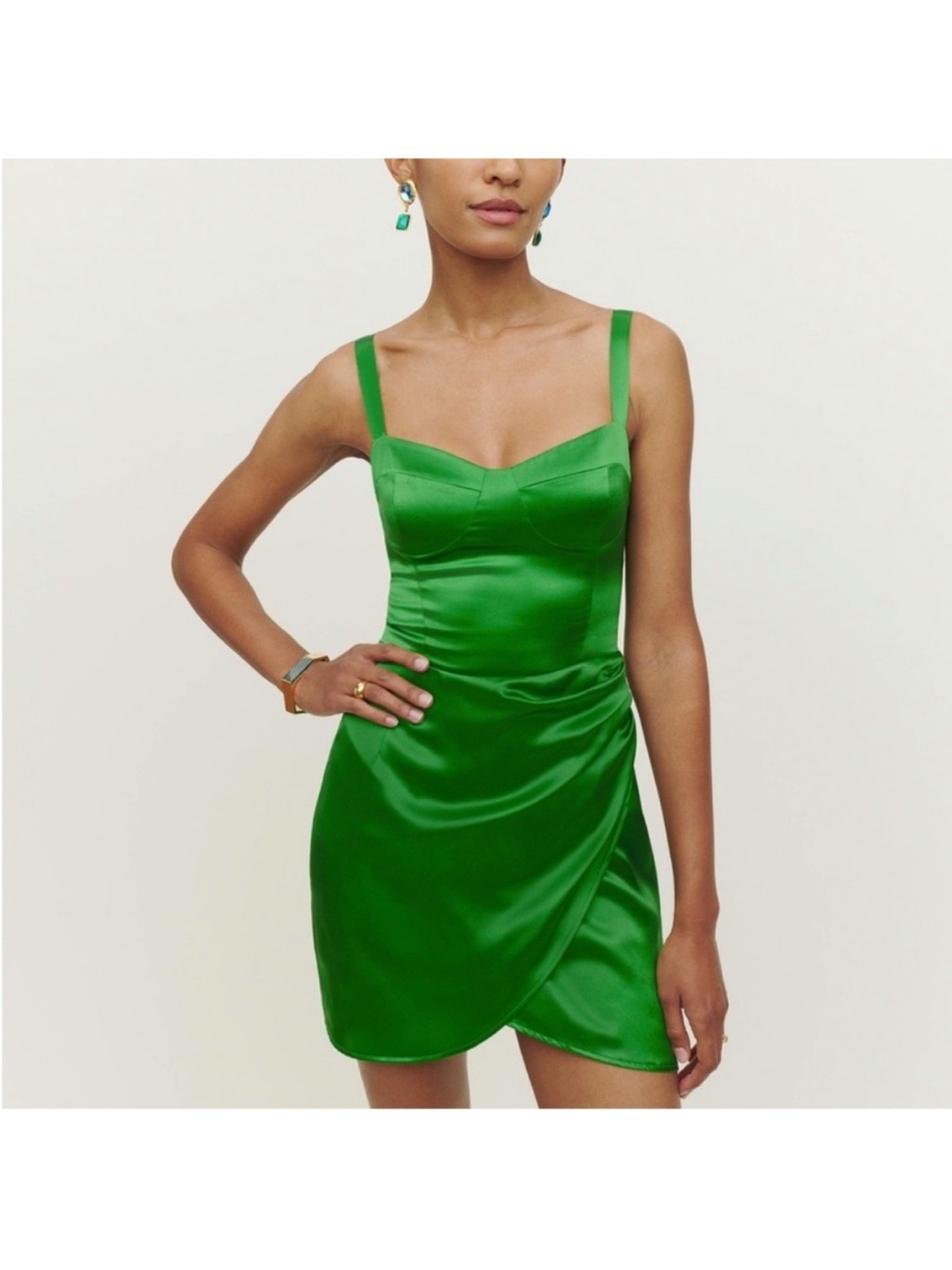 Reformation Emerald Satin Sweetheart Mini Dress